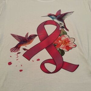 T-shirt with breast cancer ribbon and hummingbird. Size XL smoke free home
